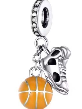 Silver & Orange Basketball & Sneaker Dangle Charm